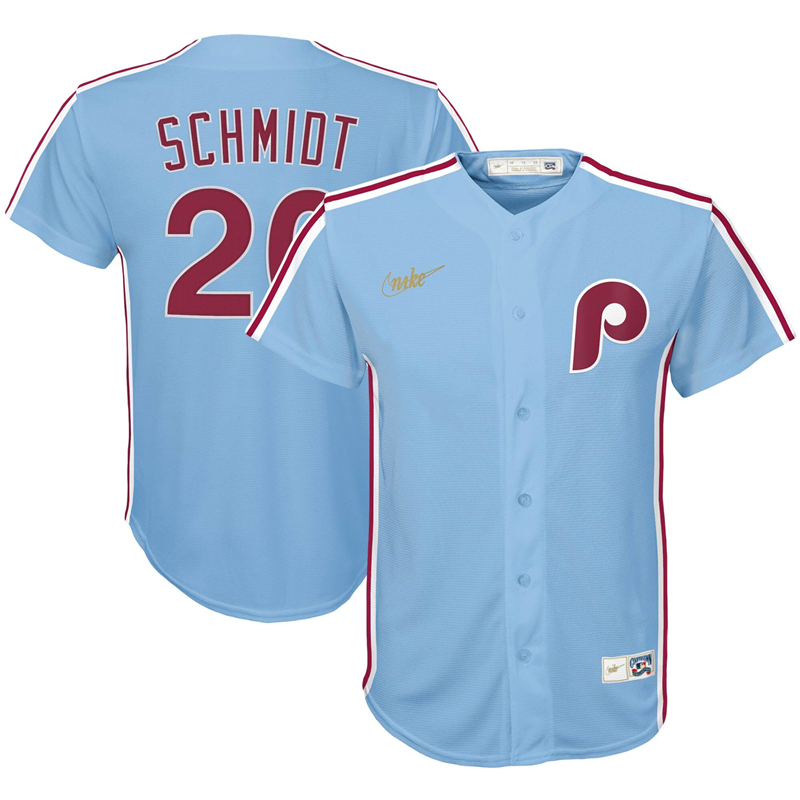 2020 MLB Youth Philadelphia Phillies 20 Mike Schmidt Nike Light Blue Road Cooperstown Collection Player Jersey 1